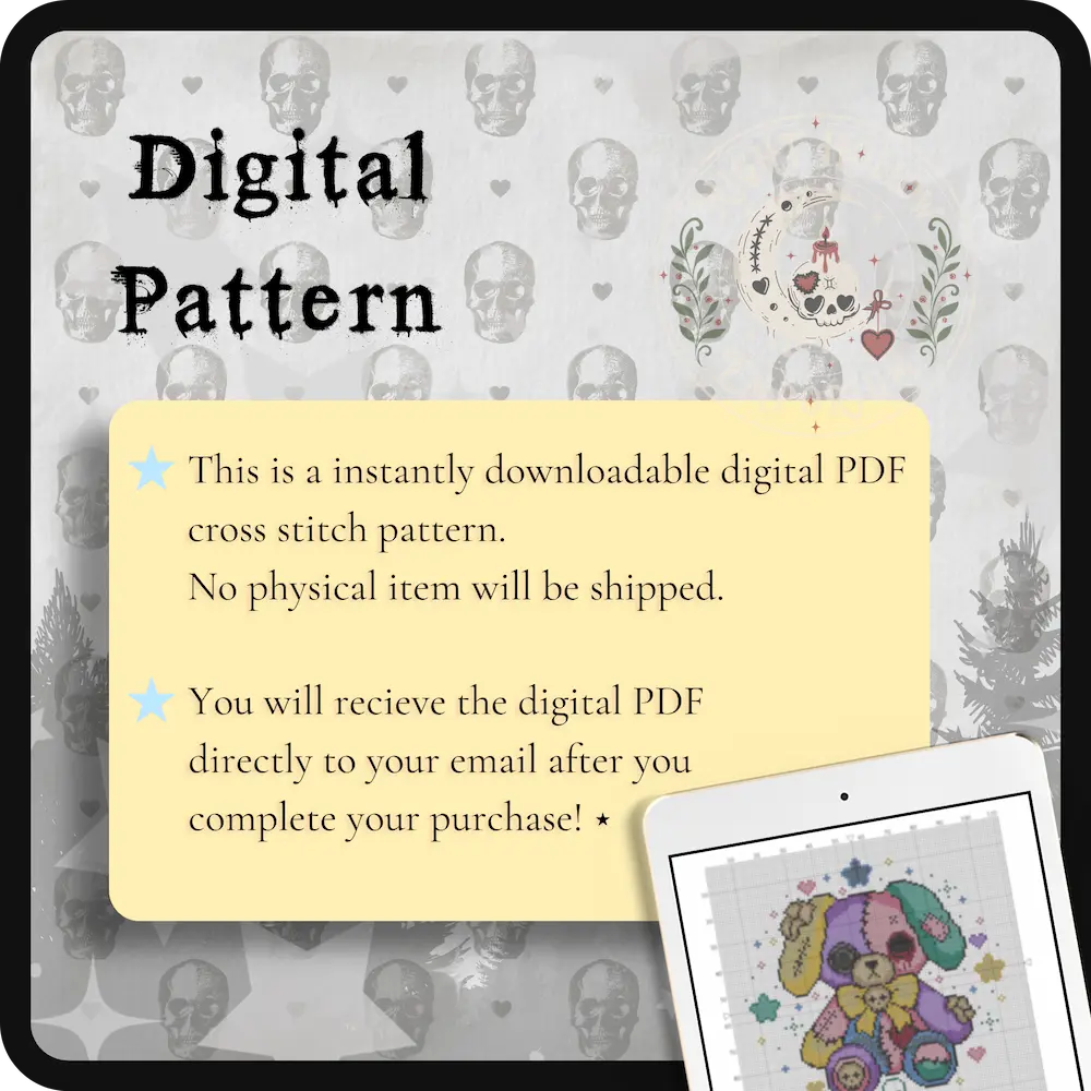 CottonPaw Puppy | GothicKawaii Plush Animal Cross Stitch Pattern | Macabre Dog Embroidery | PDF ( Instant Download)