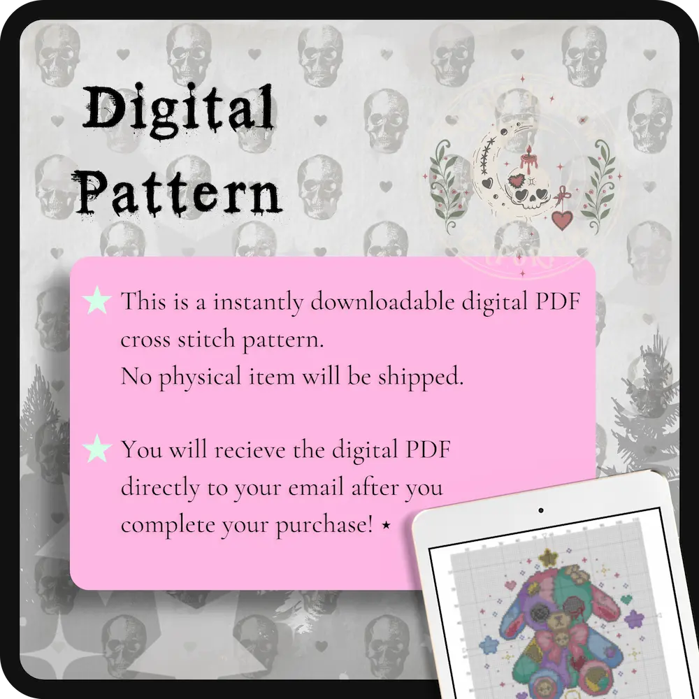 Moonmallow Lamb | GothicKawaii Plush Animal Cross Stitch Pattern | Macabre Lamb Embroidery | PDF (Instant Download)