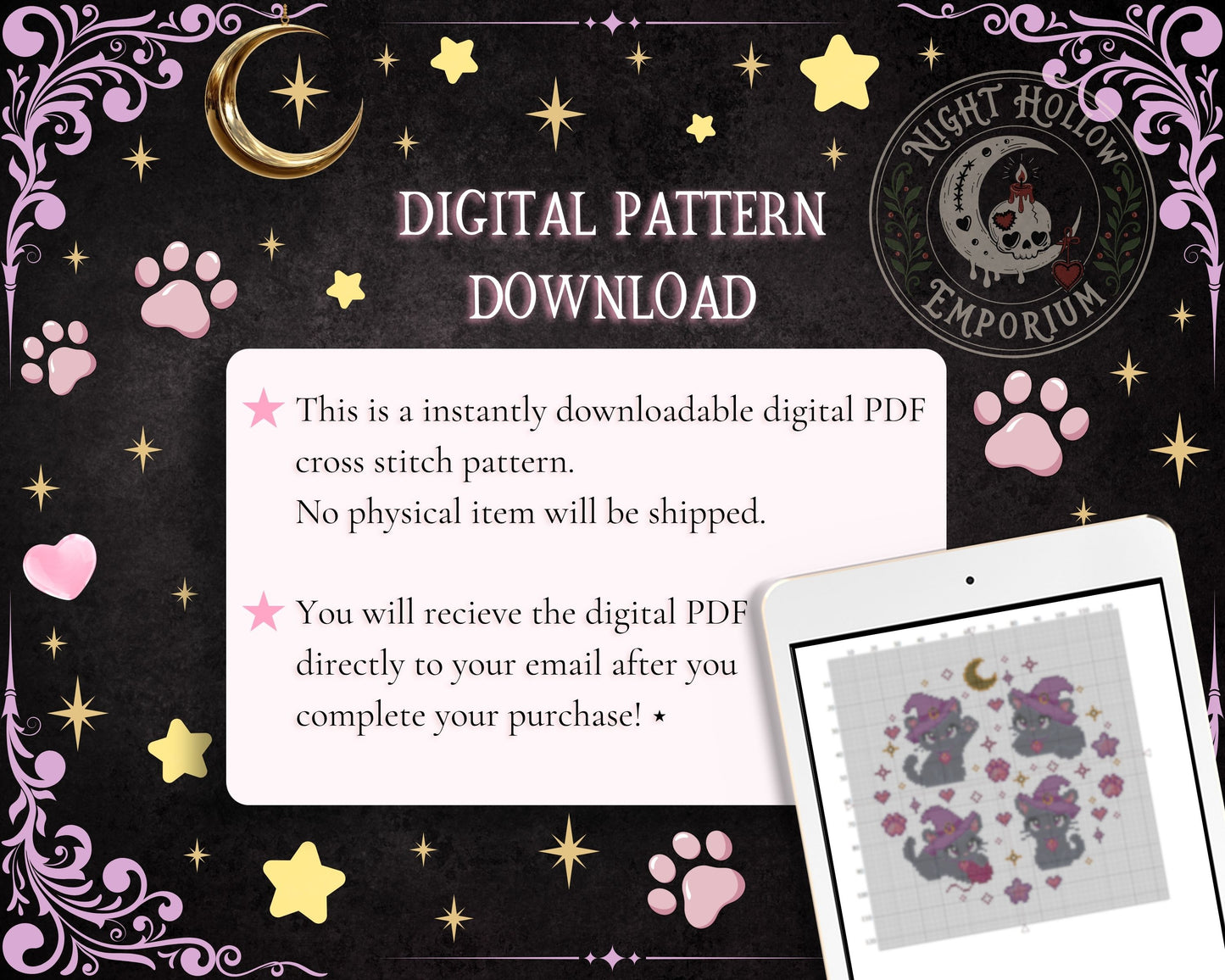 Witchy Kitty Cross Stitch Pattern PDF