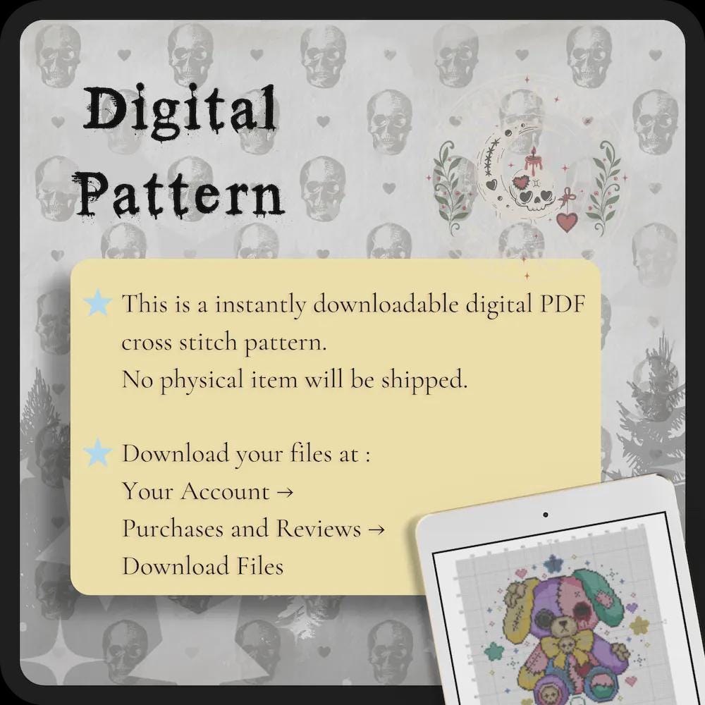 CottonPaw Puppy | GothicKawaii Plush Animal Cross Stitch Pattern | Macabre Dog Embroidery | PDF ( Instant Download)