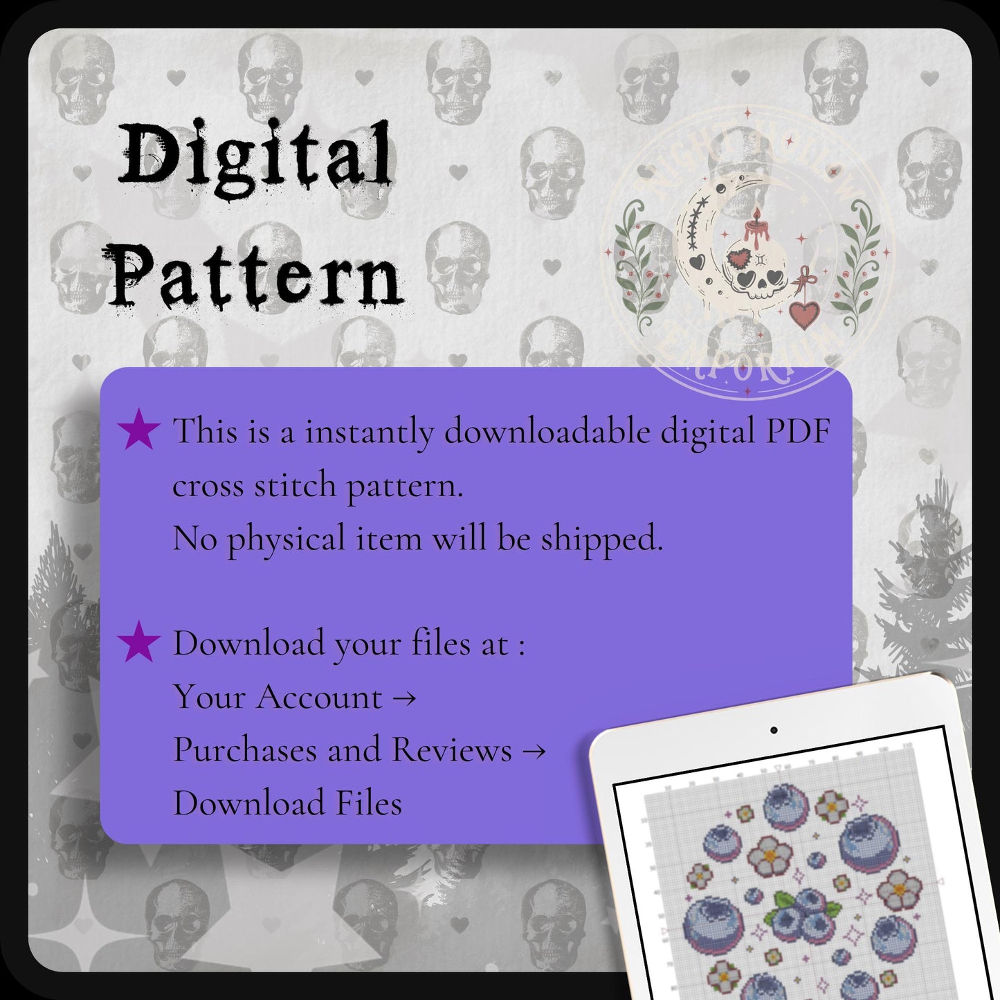 Blueberry Daydream | Blueberry Cross Stitch Pattern | Kawaii Fruit Embroidery | PDF (Instant Download)