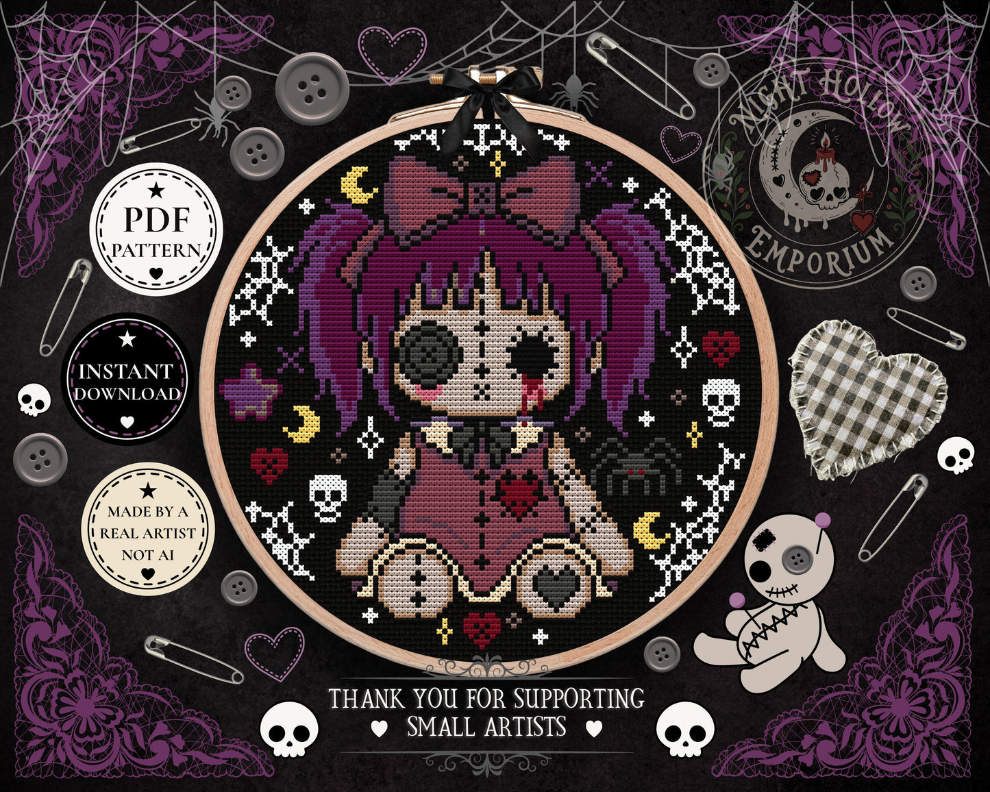 Rot Heart Dolly Cross Stitch Pattern PDF