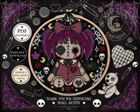 Rot Heart Dolly Cross Stitch Pattern PDF