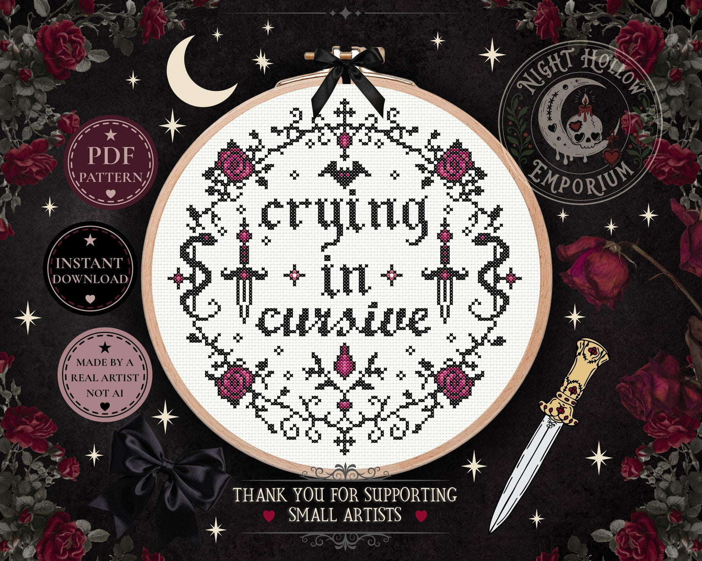 Patrón PDF de punto de cruz "Crying In Cursive"