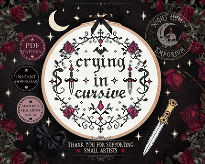 Patrón PDF de punto de cruz "Crying In Cursive"