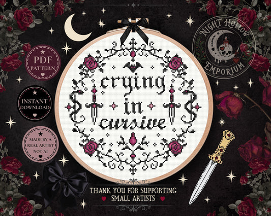 Crying In Cursive Cross Stitch Pattern PDF
