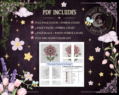 Moon Petal Meadow Cross Stitch Pattern PDF