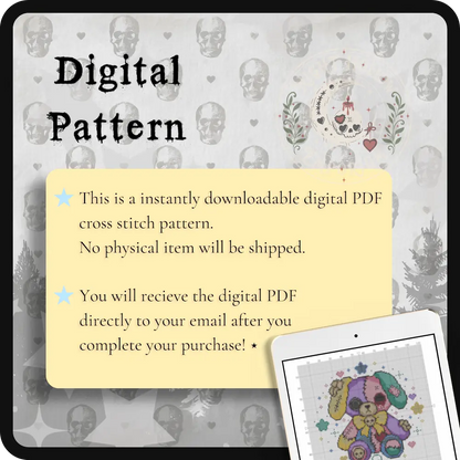 CottonPaw Puppy | GothicKawaii Plush Animal Cross Stitch Pattern | Macabre Dog Embroidery | PDF ( Instant Download)
