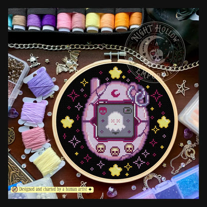 Lost Soul Tamagotchi | Gothic VirtualPet Cross Stitch Pattern | Kawaii Horror Embroidery | PDF (Instant Download)