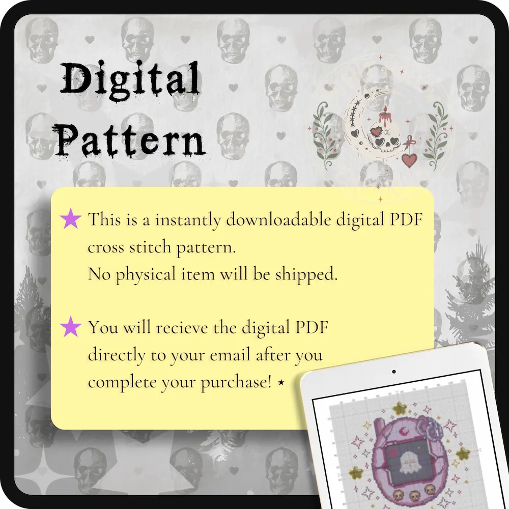 Lost Soul Tamagotchi | Gothic VirtualPet Cross Stitch Pattern | Kawaii Horror Embroidery | PDF (Instant Download)