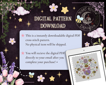 Moon Petal Meadow Cross Stitch Pattern PDF