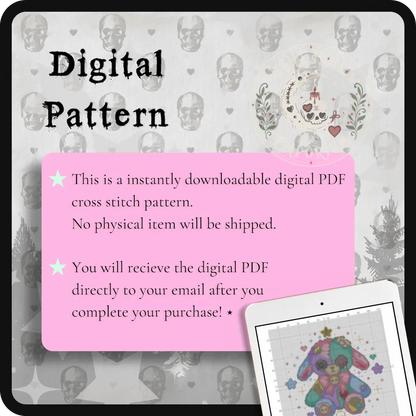 Moonmallow Lamb | GothicKawaii Plush Animal Cross Stitch Pattern | Macabre Lamb Embroidery | PDF (Instant Download)