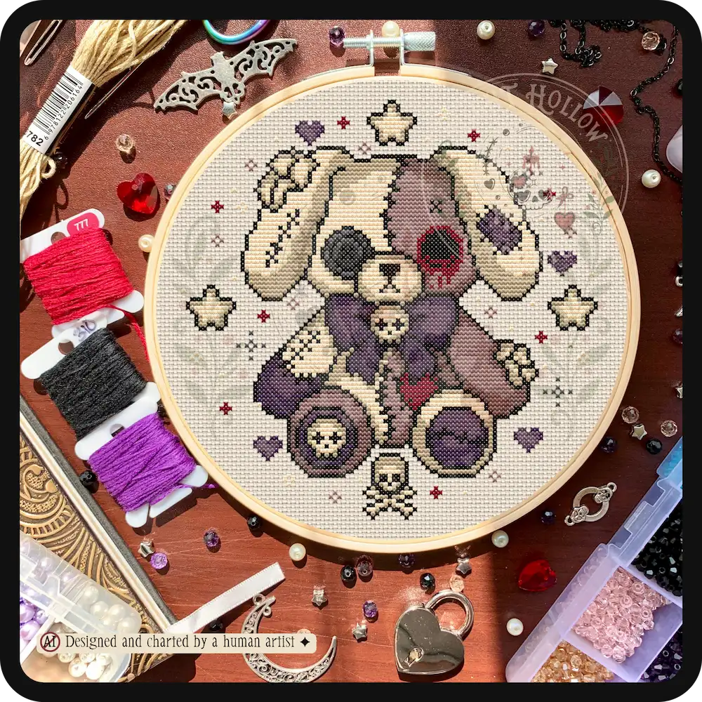 PatchPaw Puppy | Gothic Plush Animal Cross Stitch Pattern | Macabre Dog Embroidery | PDF ( Instant Download)