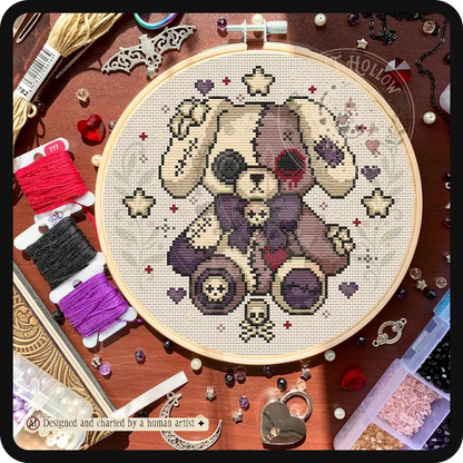 PatchPaw Puppy | Gothic Plush Animal Cross Stitch Pattern | Macabre Dog Embroidery | PDF ( Instant Download)