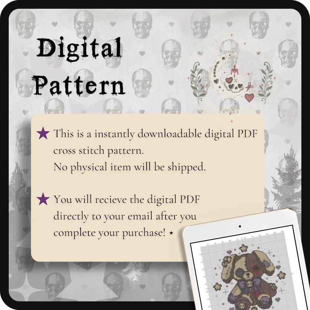 PatchPaw Puppy | Gothic Plush Animal Cross Stitch Pattern | Macabre Dog Embroidery | PDF ( Instant Download)