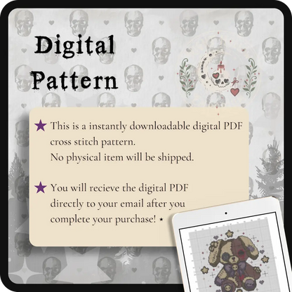 PatchPaw Puppy | Gothic Plush Animal Cross Stitch Pattern | Macabre Dog Embroidery | PDF ( Instant Download)