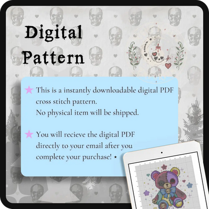 Starberry Bear | GothicKawaii Plush Animal Cross Stitch Pattern | Macabre Bear Embroidery | PDF (Instant Download)