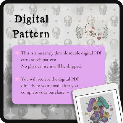 SuagrHop Bunny | GothicKawaii Plush Animal Cross Stitch Pattern | Macabre Bunny Embroidery | PDF (Instant Download)