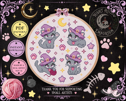 Witchy Kitty Cross Stitch Pattern PDF