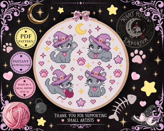 Witchy Kitty Cross Stitch Pattern PDF