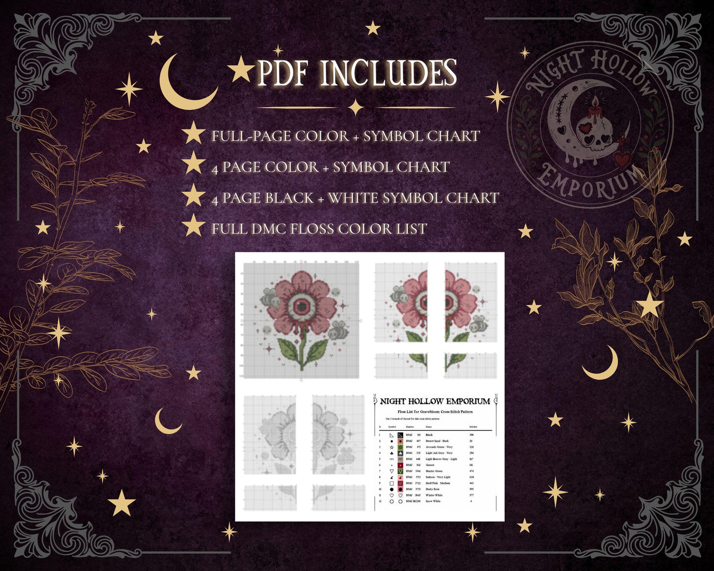 Gravebloom Cross Stitch Pattern PDF