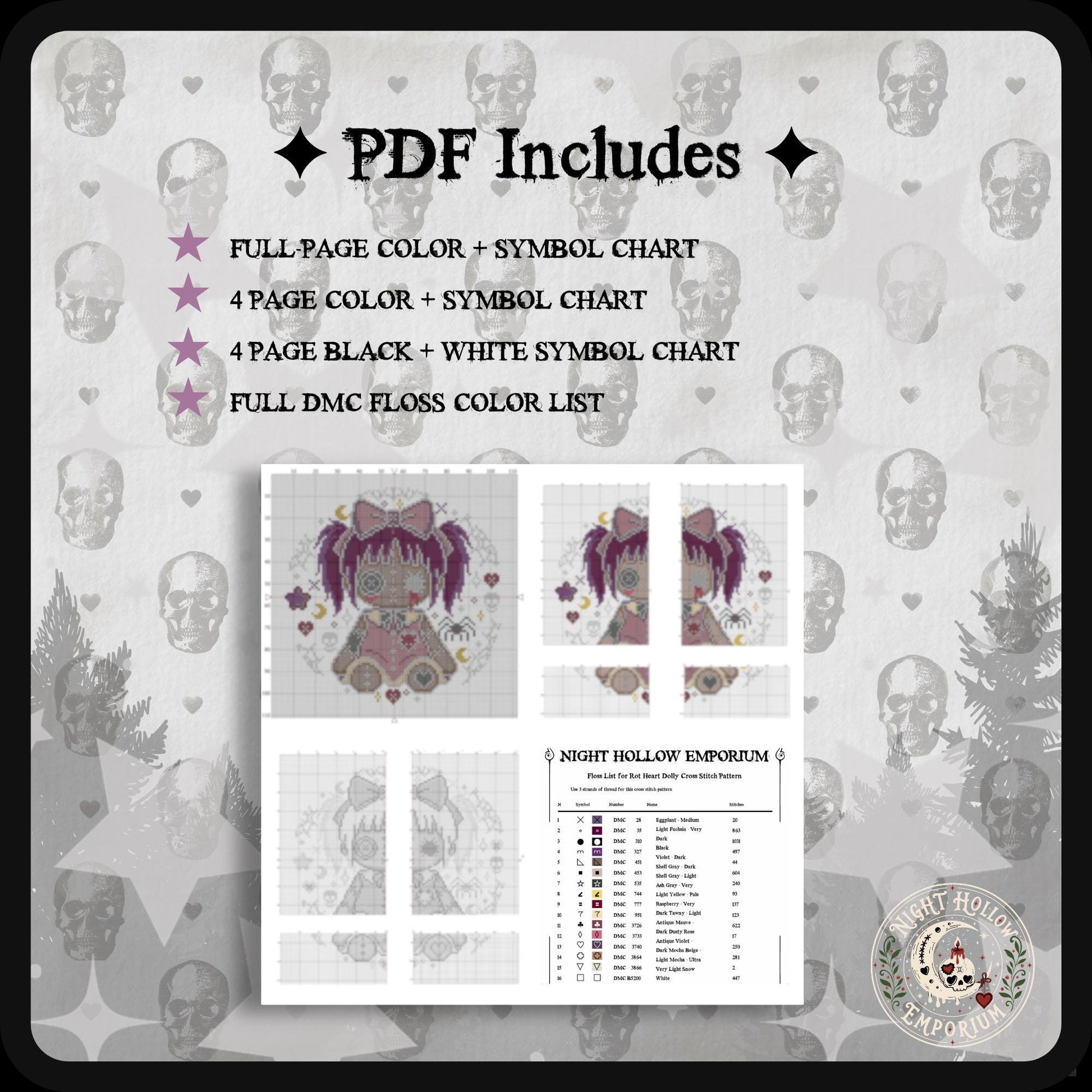 Rot Heart Dolly Cross Stitch Pattern PDF