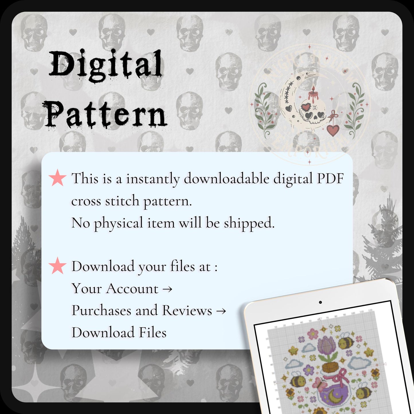 Moon Petal Meadow Cross Stitch Pattern PDF