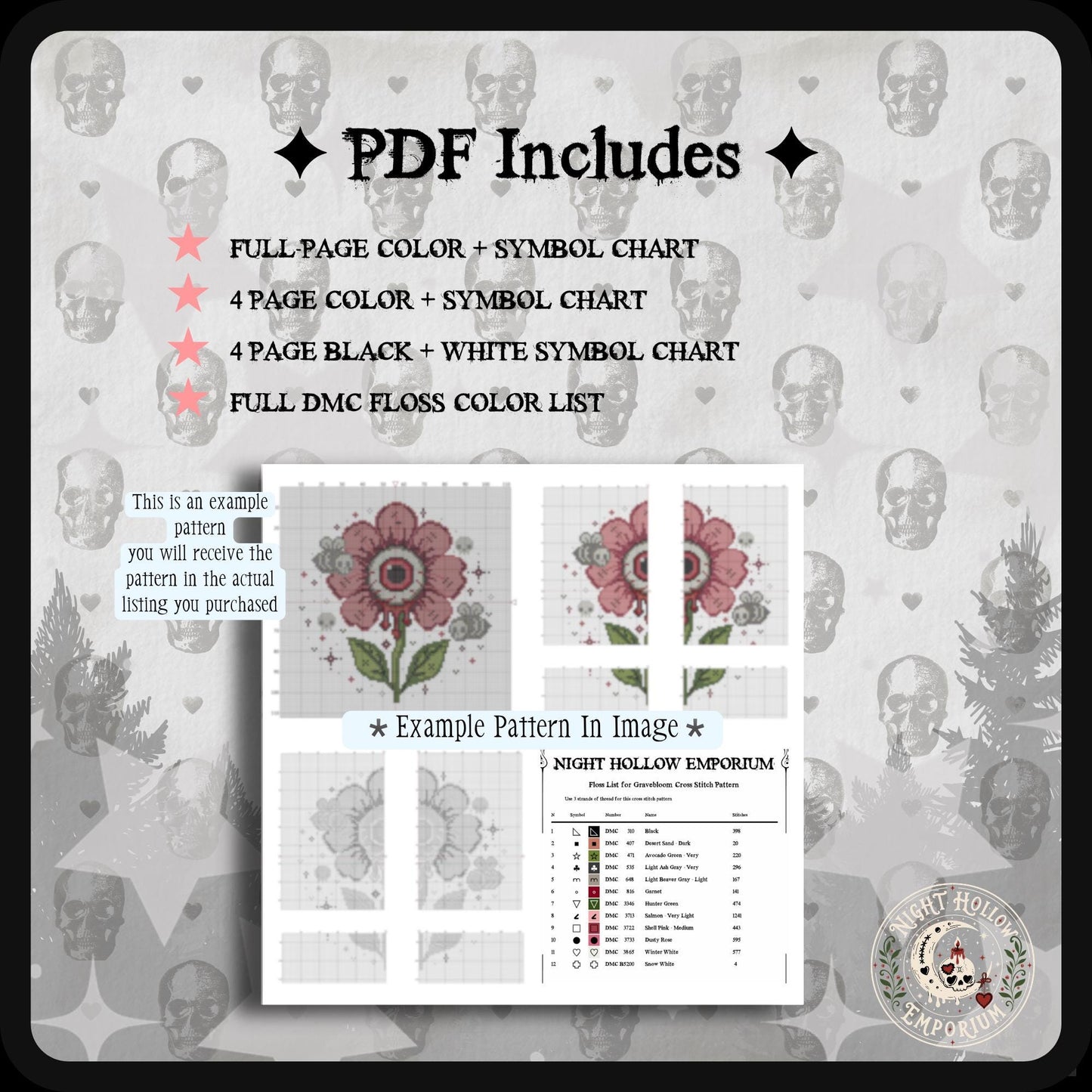 Moon Petal Meadow Cross Stitch Pattern PDF