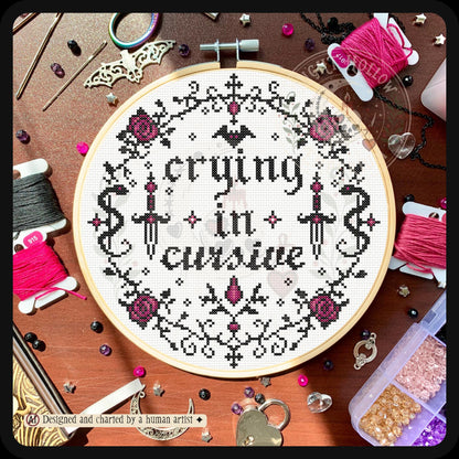 Crying In Cursive Cross Stitch Pattern PDF