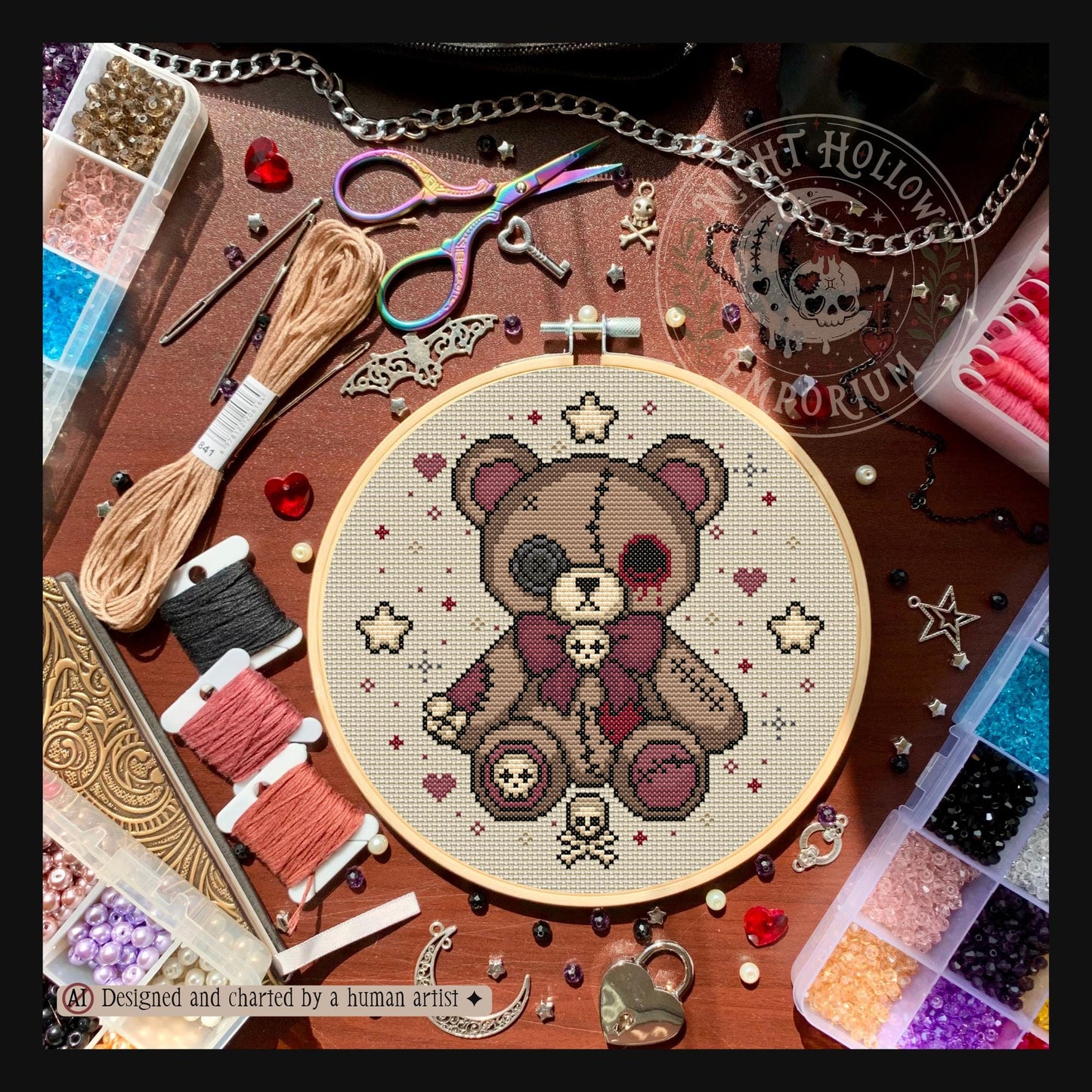 Gloomberry Bear & Starberry Bear Cross Stitch Pattern PDF | NIGHT HOLLOW STITCHLINGS COLLECTION