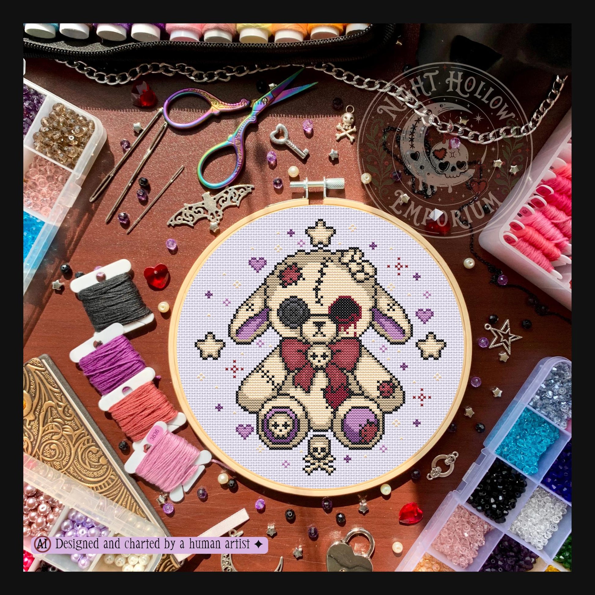 Dusk Wool & Moonmallow Lamb Cross Stitch Pattern PDF | NIGHT HOLLOW STITCHLINGS COLLECTION