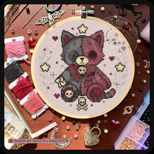 Hollow Fang Cat & Mochi Kitty Cross Stitch Pattern PDF | NIGHT HOLLOW STITCHLINGS COLLECTION