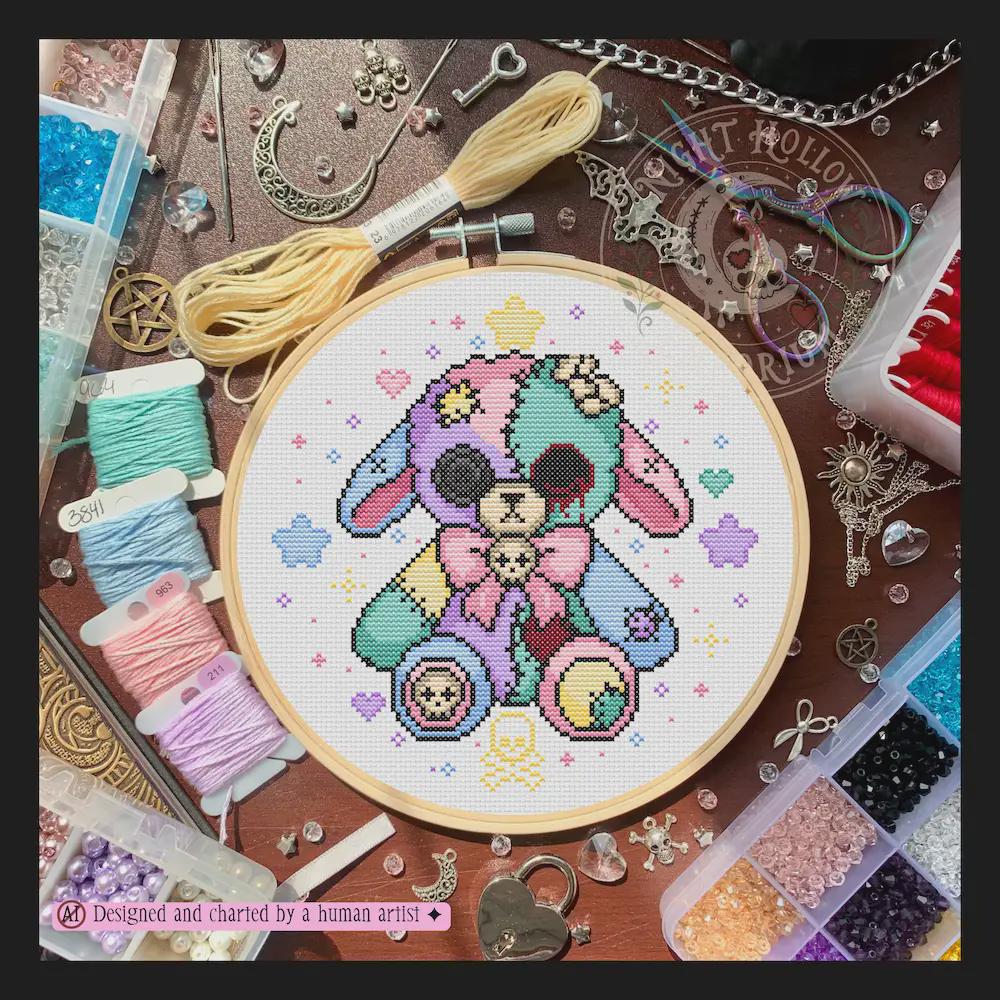 Moonmallow Lamb | GothicKawaii Plush Animal Cross Stitch Pattern | Macabre Lamb Embroidery | PDF (Instant Download)