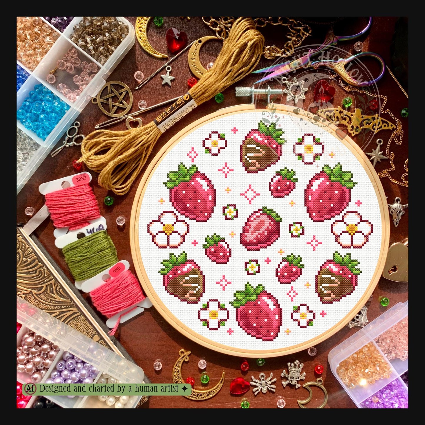 Strawberry Sweetheart | Strawberry Cross Stitch Pattern | Kawaii Fruit Embroidery | PDF (Instant Download)