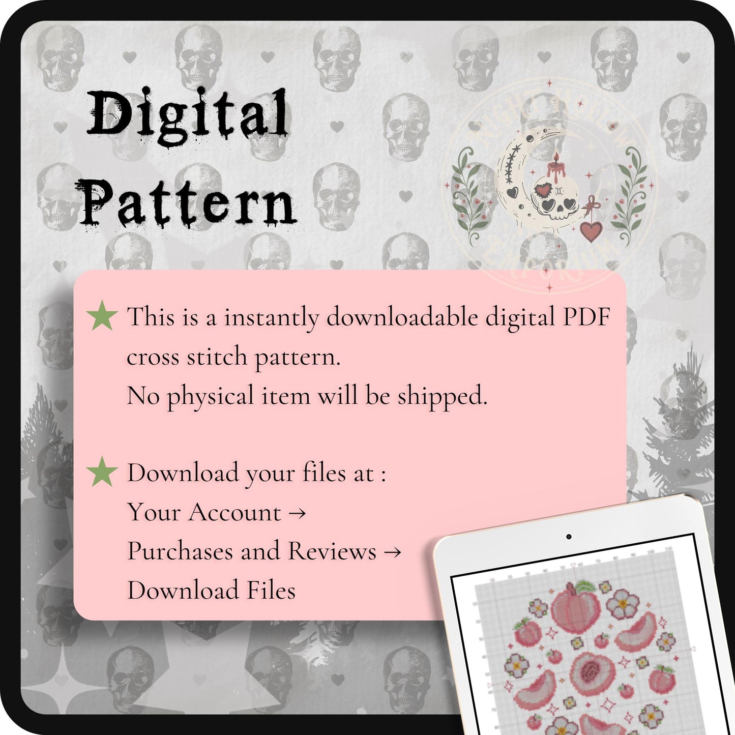 Peach Blossom Dream | Peach Cross Stitch Pattern | Kawaii Fruit Embroidery | PDF (Instant Download)