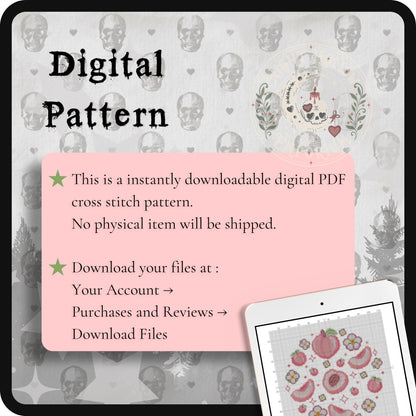 Peach Blossom Dream | Peach Cross Stitch Pattern | Kawaii Fruit Embroidery | PDF (Instant Download)