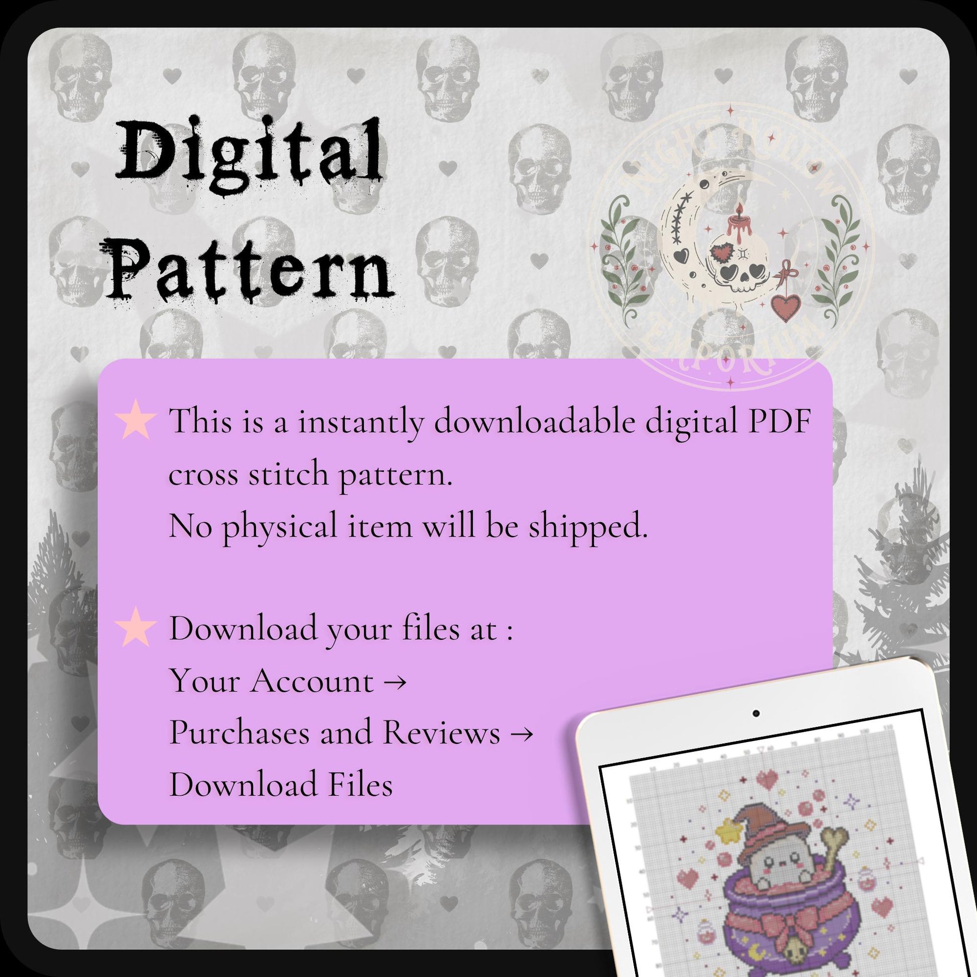 Ghosty Witch Cauldron | Ghost Witch Cross Stitch Pattern | Kawaii Halloween Embroidery | PDF (Instant Download)
