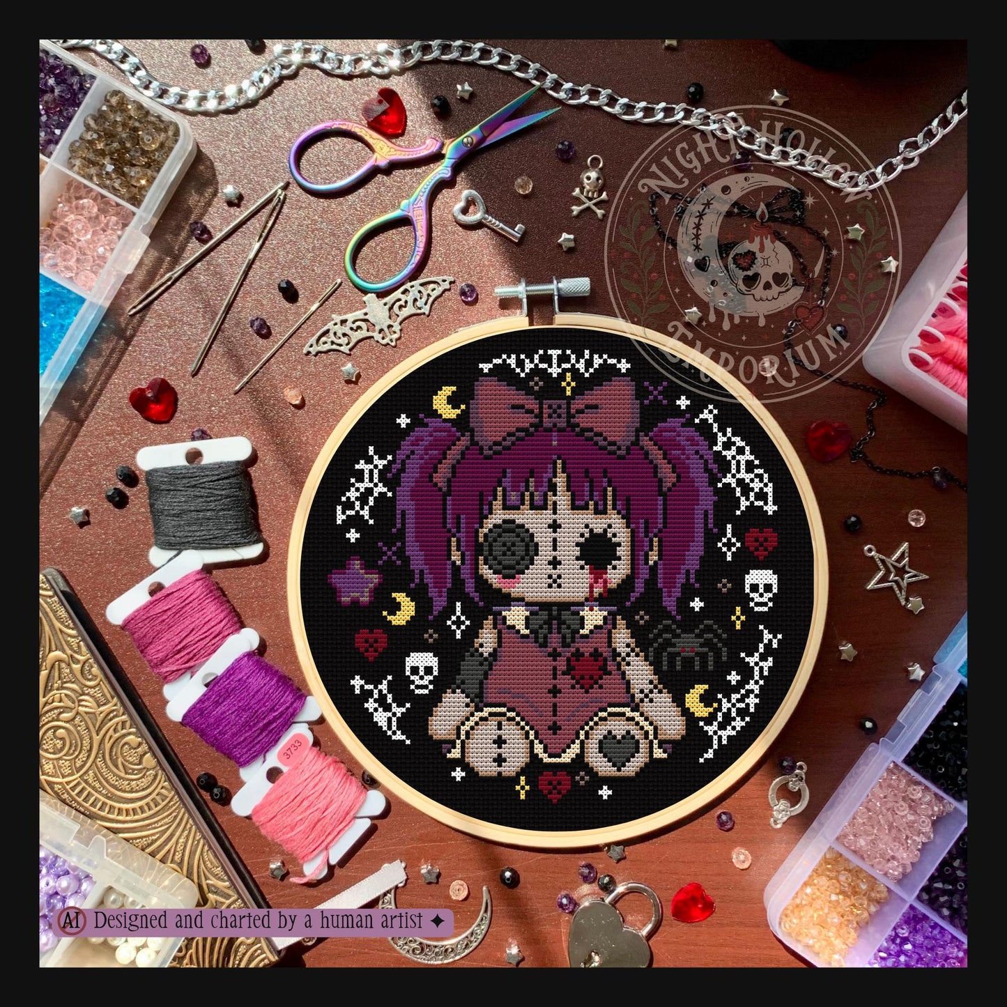 Rot Heart Dolly Cross Stitch Pattern PDF