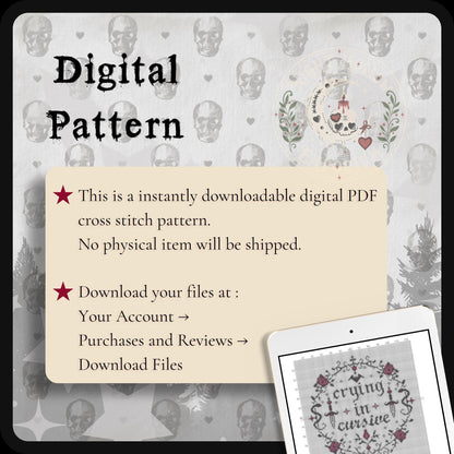 Crying In Cursive Cross Stitch Pattern PDF