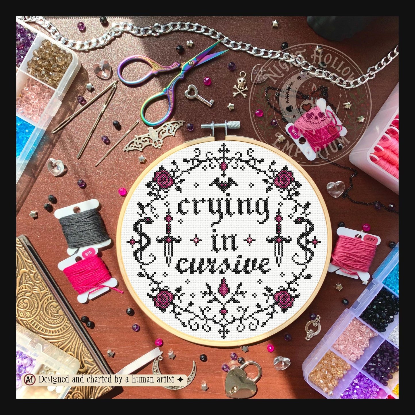 Crying In Cursive Cross Stitch Pattern PDF
