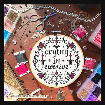 Crying In Cursive Cross Stitch Pattern PDF