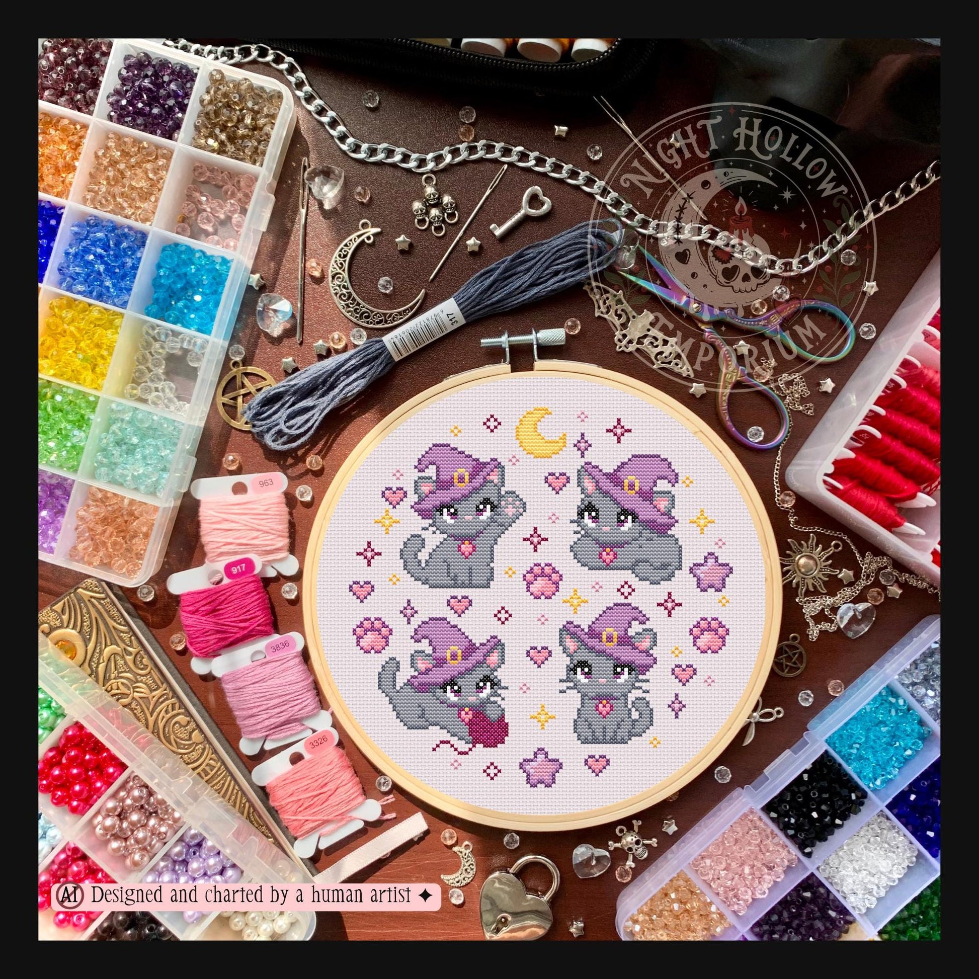 Witchy Kitty Cross Stitch Pattern PDF