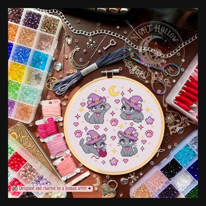 Witchy Kitty Cross Stitch Pattern PDF