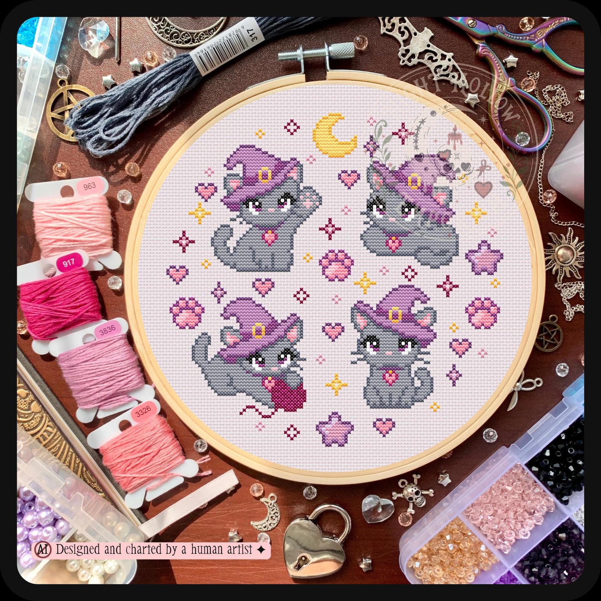 Witchy Kitty Cross Stitch Pattern PDF