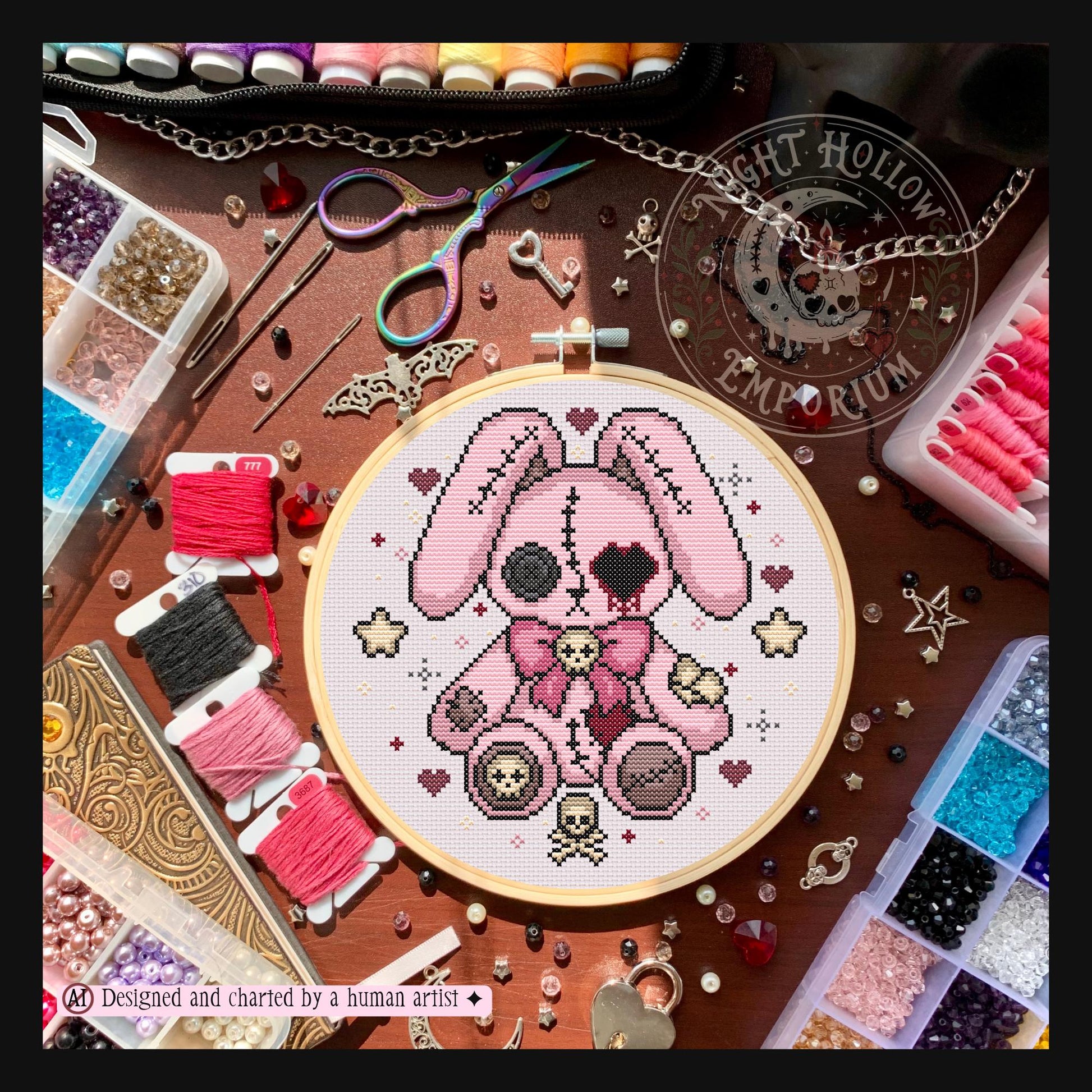 Thorn Hop & Sugar Hop Bunny Cross Stitch Pattern PDF | NIGHT HOLLOW STITCHLINGS COLLECTION