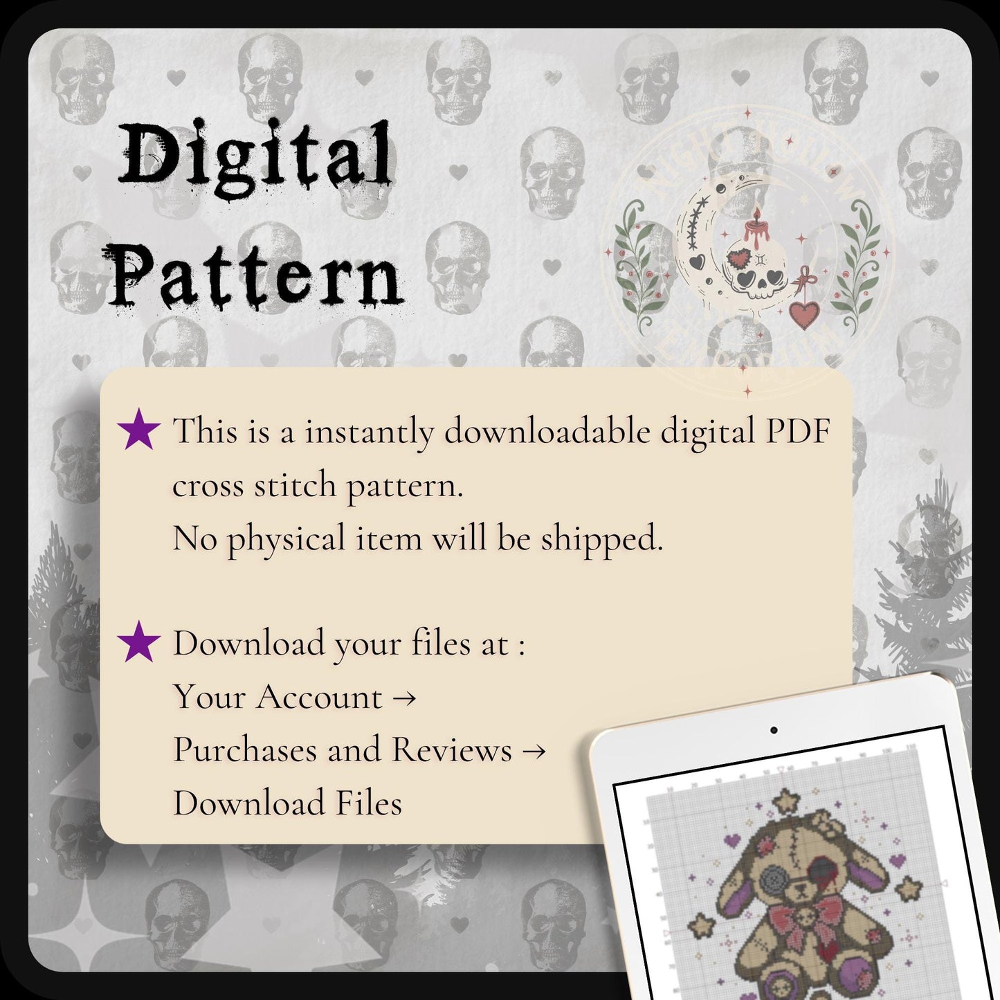 Dusk Wool & Moonmallow Lamb Cross Stitch Pattern PDF | NIGHT HOLLOW STITCHLINGS COLLECTION