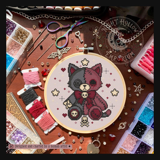 Hollow Fang Cat & Mochi Kitty Cross Stitch Pattern PDF | NIGHT HOLLOW STITCHLINGS COLLECTION