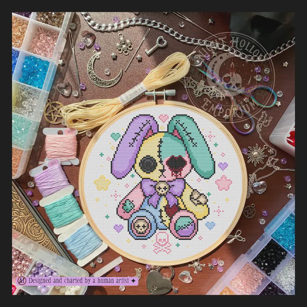 SuagrHop Bunny | GothicKawaii Plush Animal Cross Stitch Pattern | Macabre Bunny Embroidery | PDF (Instant Download)