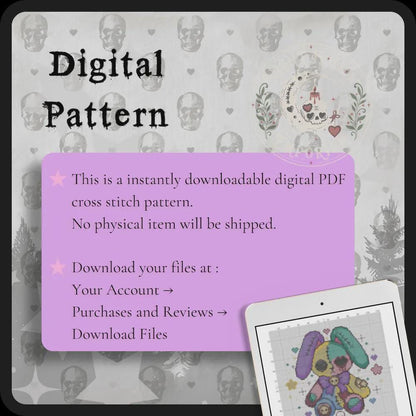 SuagrHop Bunny | GothicKawaii Plush Animal Cross Stitch Pattern | Macabre Bunny Embroidery | PDF (Instant Download)