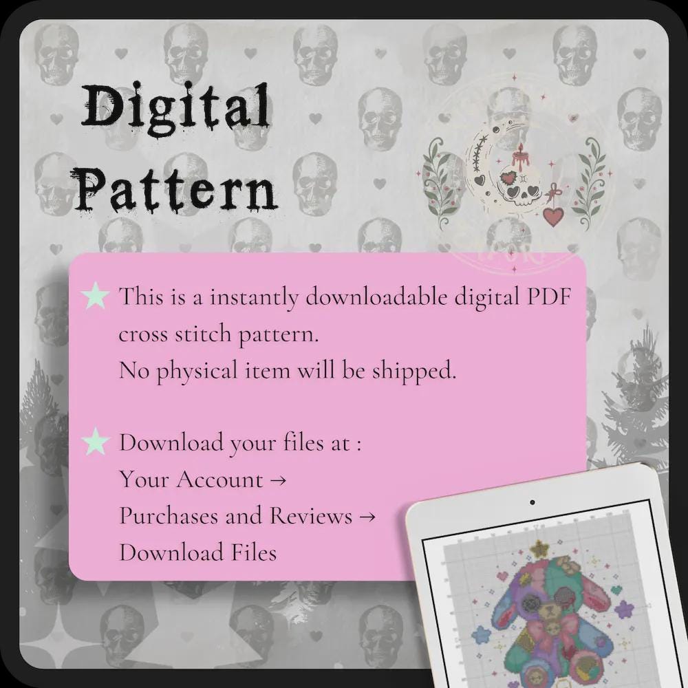 Moonmallow Lamb | GothicKawaii Plush Animal Cross Stitch Pattern | Macabre Lamb Embroidery | PDF (Instant Download)
